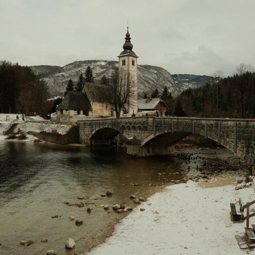 At the snowy Bohinj Lake